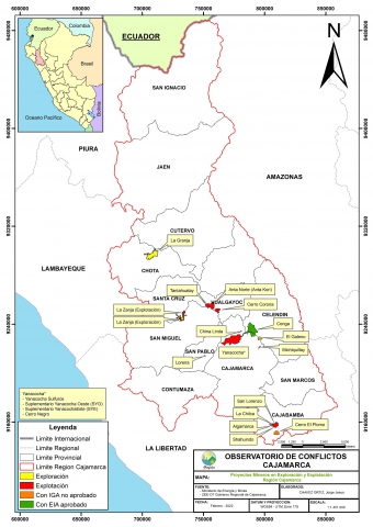 Mapa proyectos mineros Cajamarca